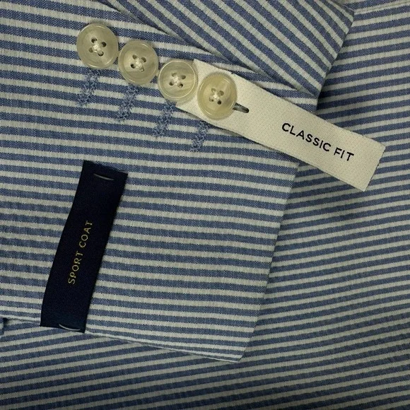 Stafford Men's 44R Seersucker Classic Fit Blazer Sport Coat Blue Striped NEW - Picture 4 of 14